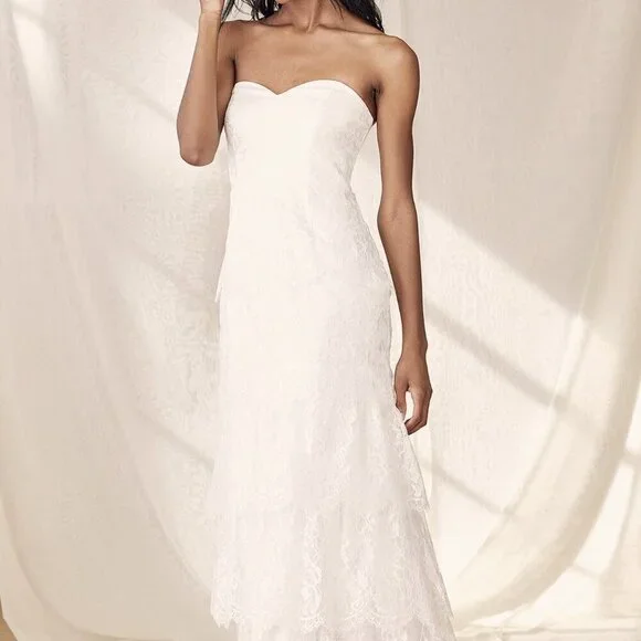 NWT Lulus End With A Kiss White Floral Lace Strapless Tiered Maxi Dress - Picture 1 of 8